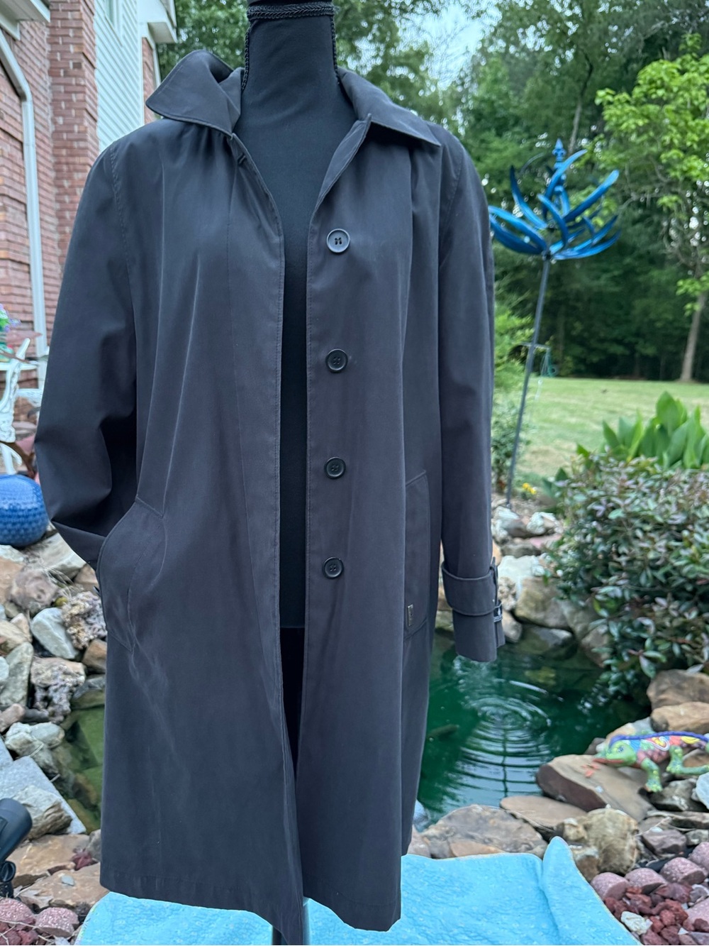 London Fog Women's black Trench Coat with detachable hood.